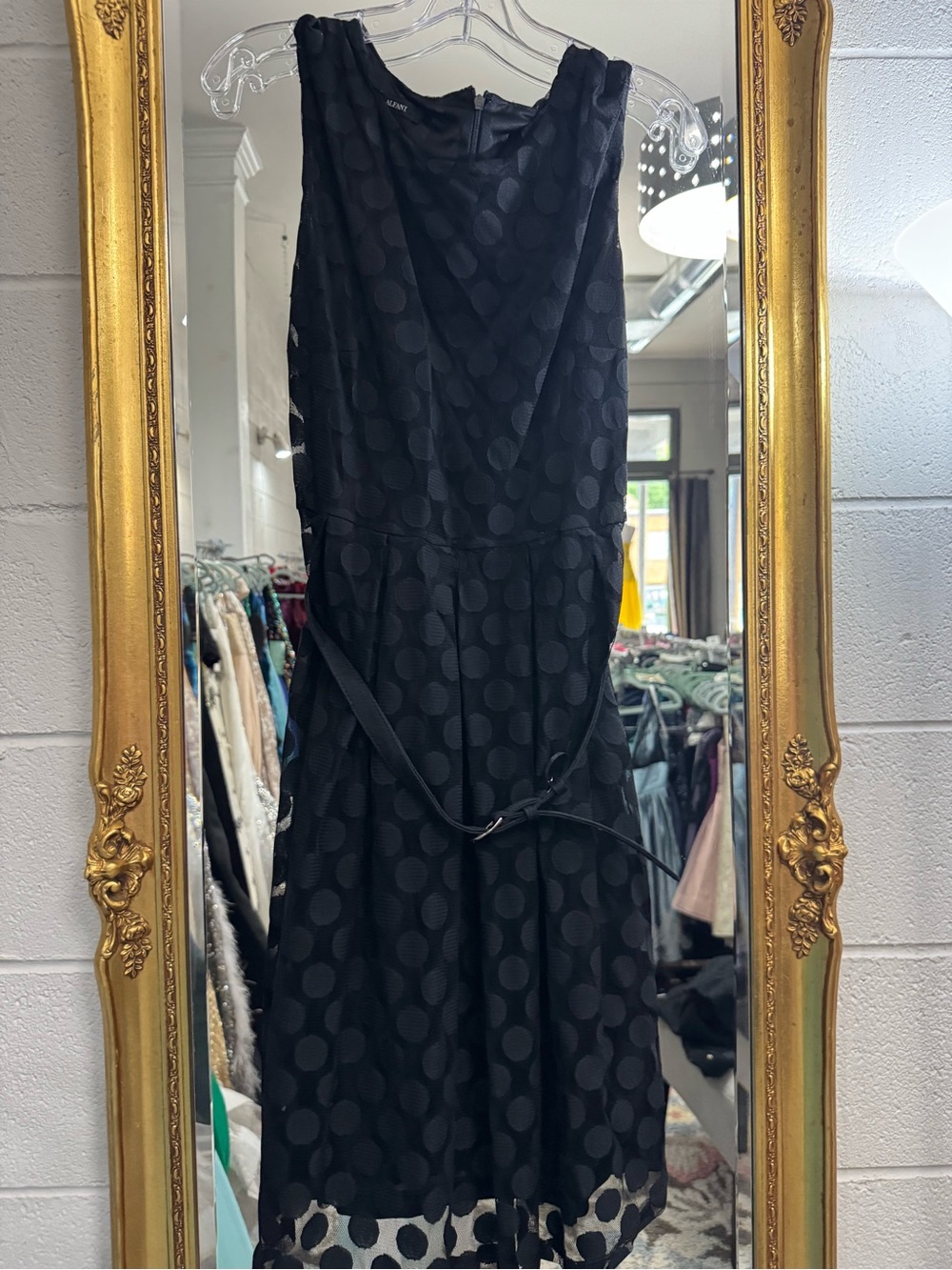 Alfani Black Polka Dot Midi Dress with Belt